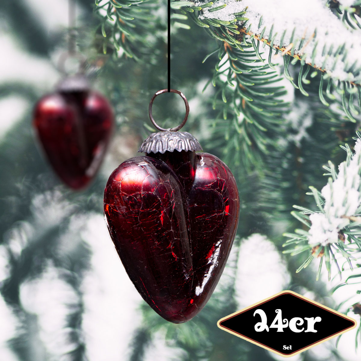 Christbaumkugelset, Herz, 24er Set | Glas, rot | H8,5xB7,0cm