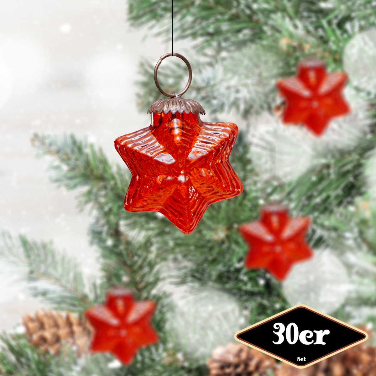 Christbaumkugelset, Stern, klein, 30er Set  | Glas, Orange | H6,5xB5,5cm