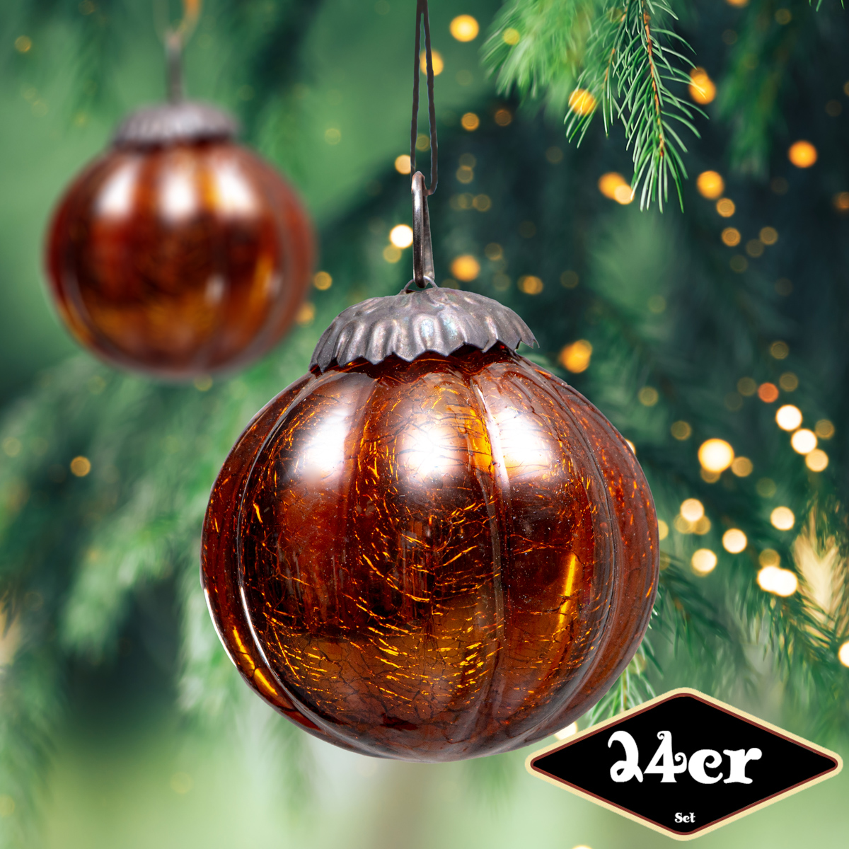 Christbaumkugelset, Rund, 24er Set | Glas, orange | H6,5xB6,5cm