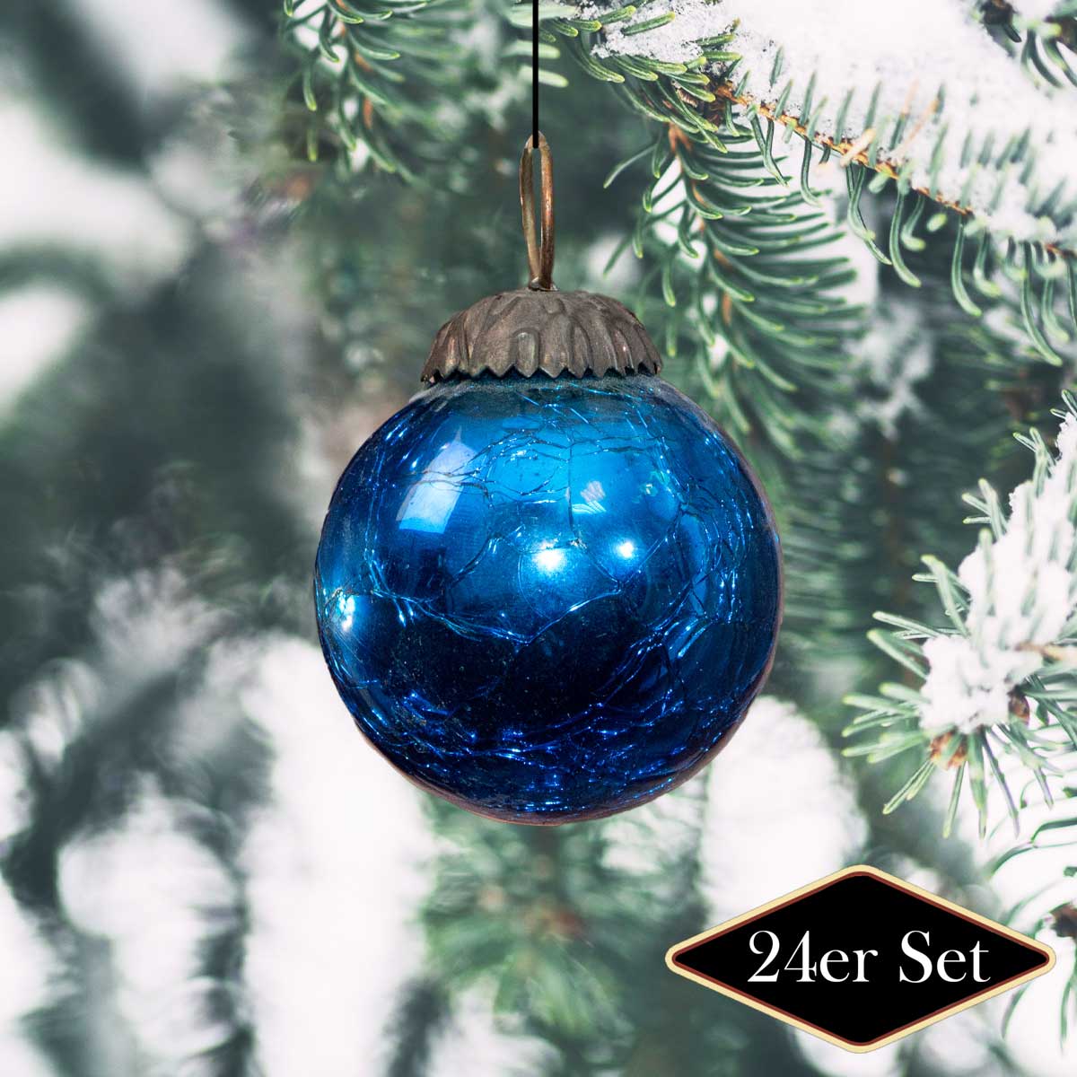 Christbaumkugeln, Krakeliertes/frozen Glas, Blau, klein Weihnachten, 24er Set