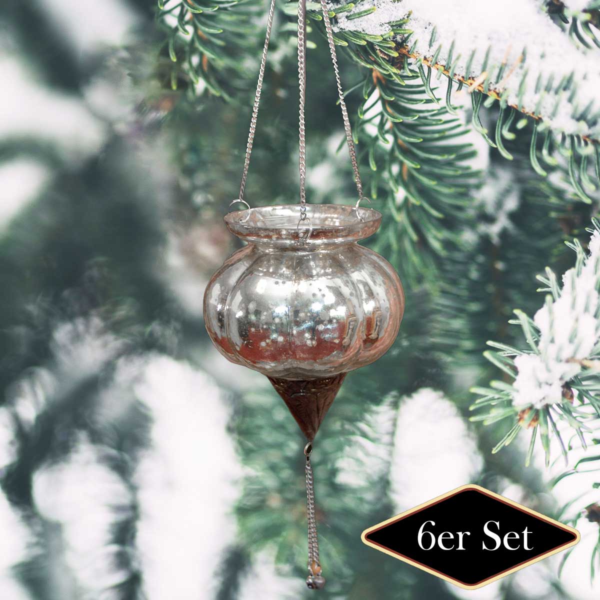 Christbaumkugeln in Schalen-Form, silber, Christbaumkugeln, Weihnachten, 6er Set