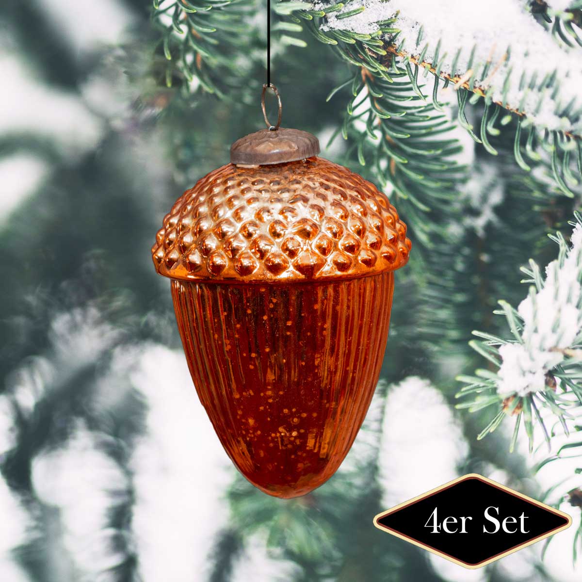 Christbaumkugeln in Nuss-Form, Kupferfarbend, XL, Weihnachten, 4er Set