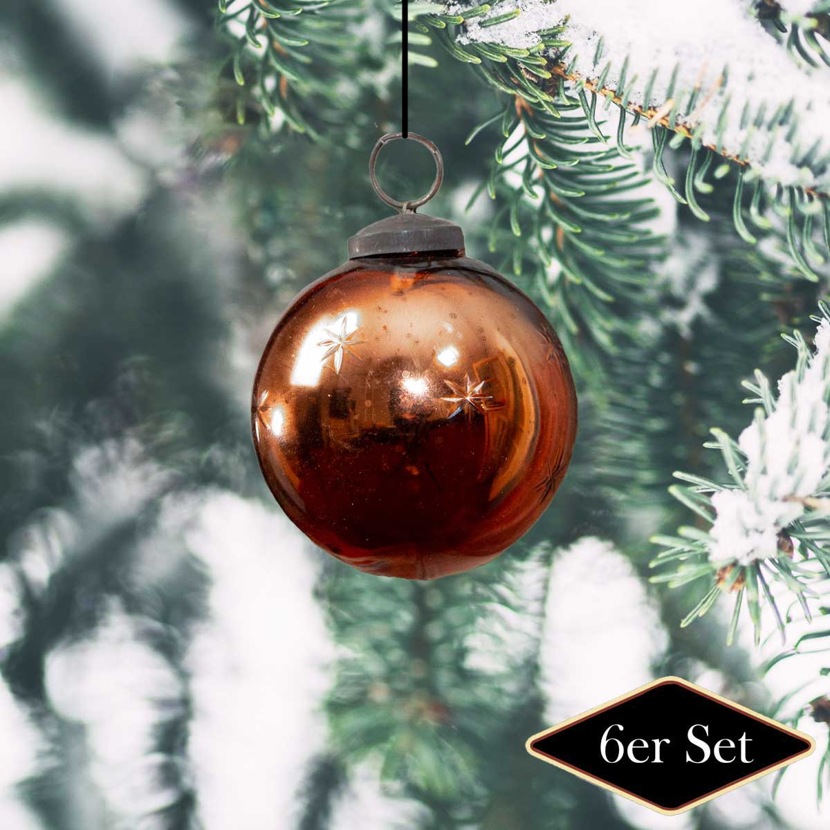 Christbaumkugeln, Orange(kupfer), Sterne, Weihnachten, 6er Set