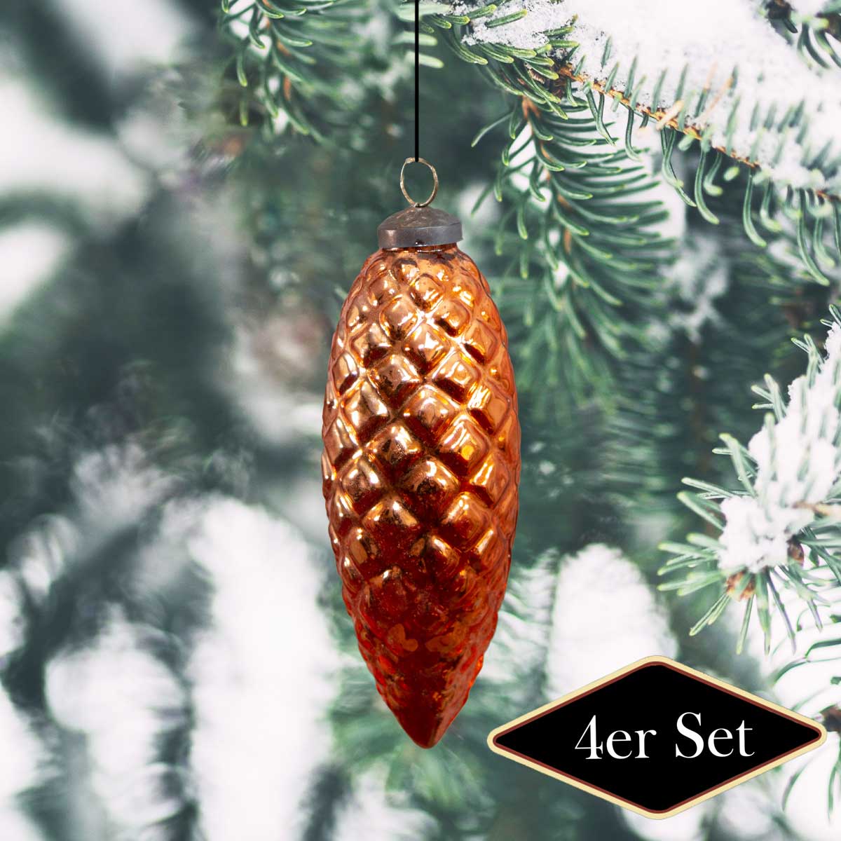 Christbaumkugeln in Zapfen-Form, Kupferfarbend, XL, Weihnachten, 4er Set