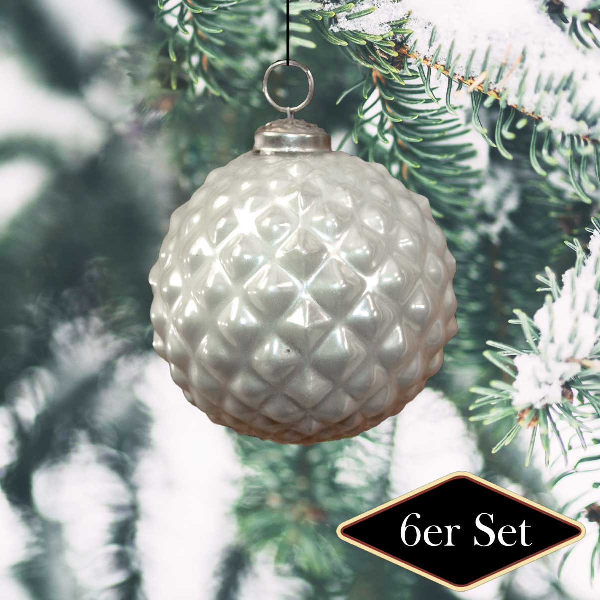 Christbaumkugelset, Creme, Struktur, XL, Baumschmuck, Weihnachten, 6er Set