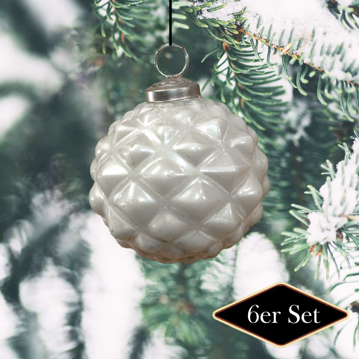 Christbaumkugelset, Creme, Struktur, S, Baumschmuck, Weihnachten, 6er Set