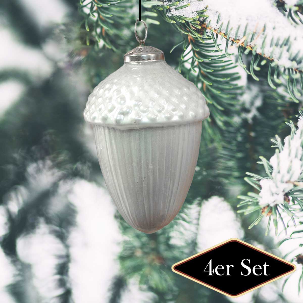 Christbaumkugeln in Eichel-Form, Creme, Weihnachten, 4er Set