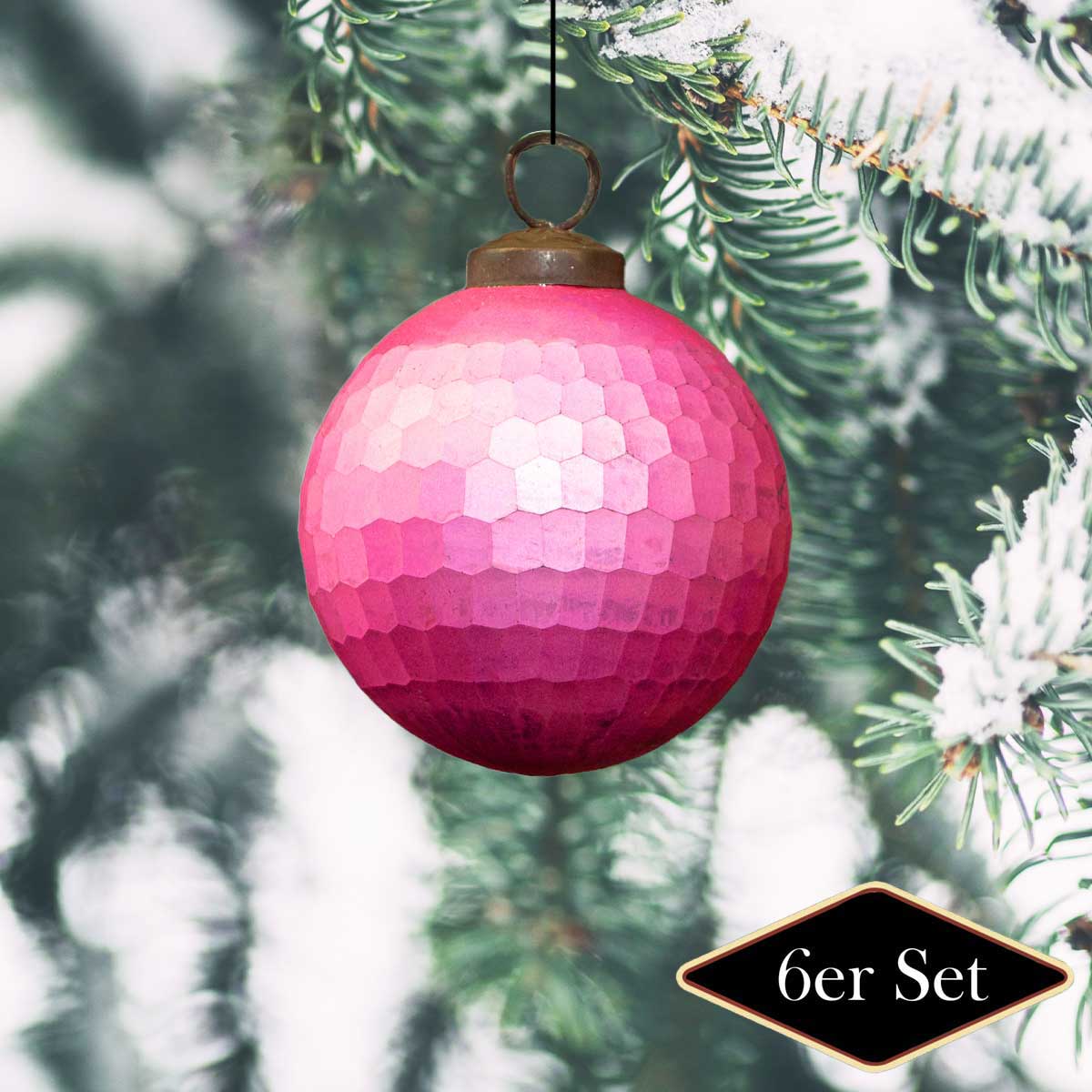 Christbaumkugelset, Pink, klein, Struktur, Baumschmuck, Weihnachten, 6er Set