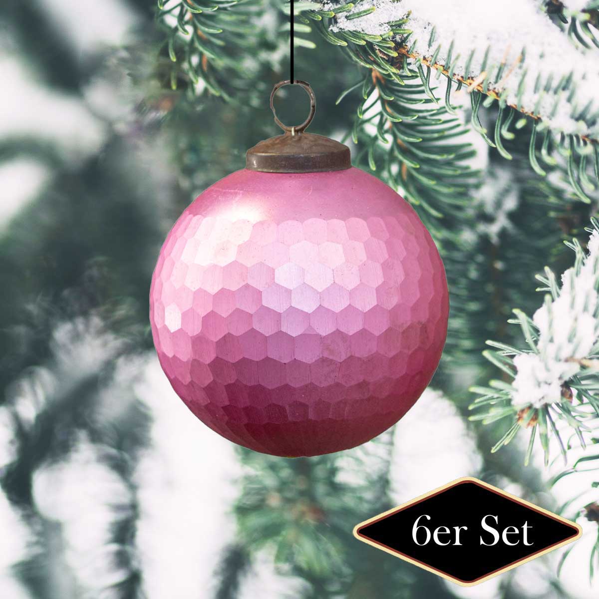 Christbaumkugelset, Pink, Struktur, Baumschmuck, Weihnachten, 6er Set