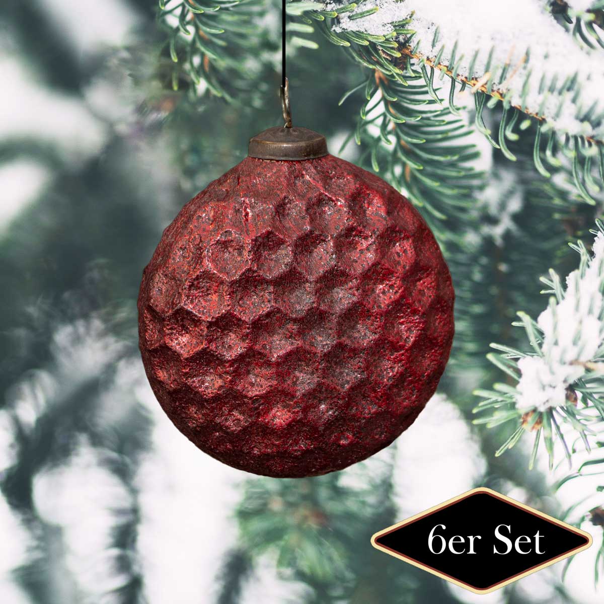 Christbaumkugeln, oval, rot, Weihnachten, 6er Set