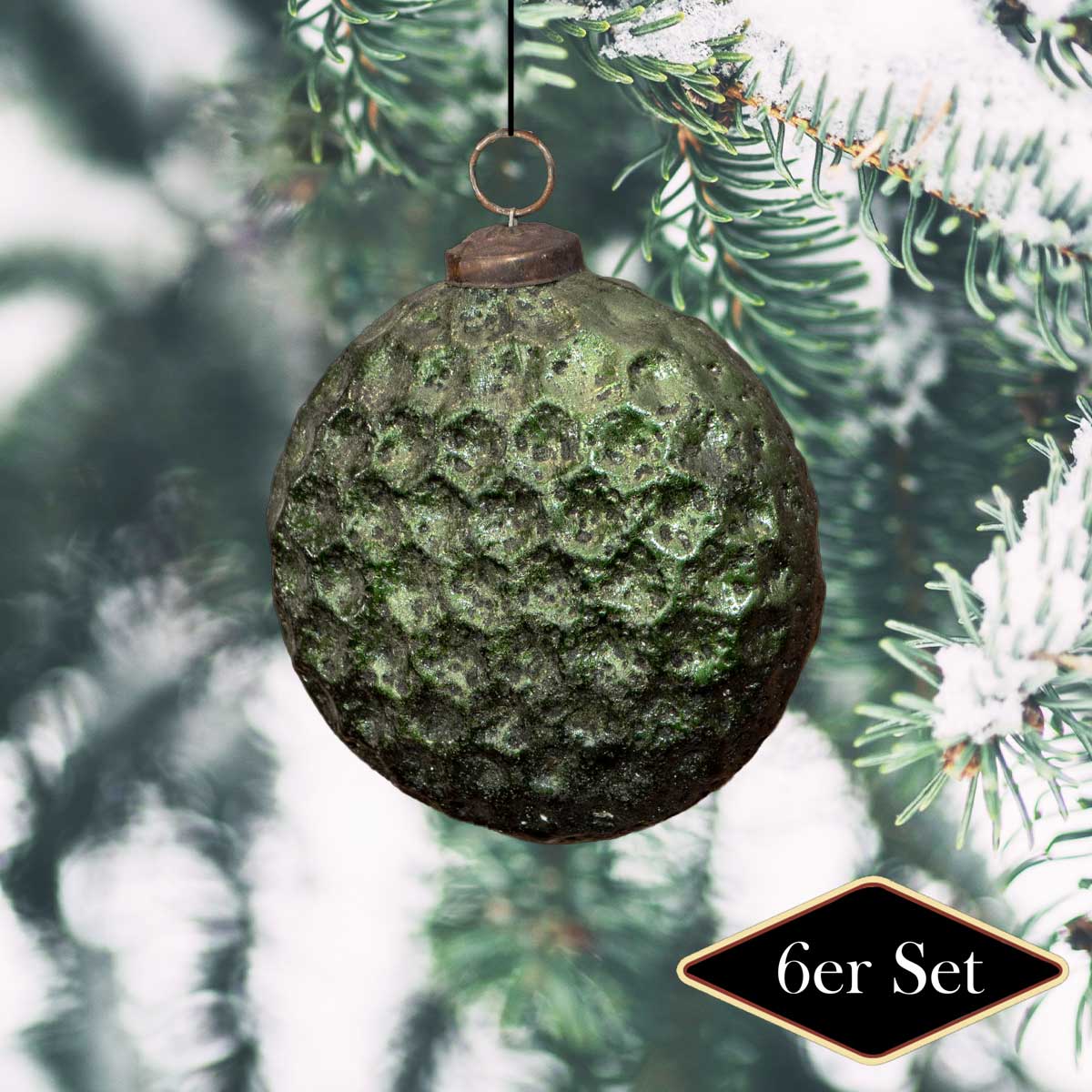 Christbaumkugeln, oval, grün, Weihnachten, 6er Set