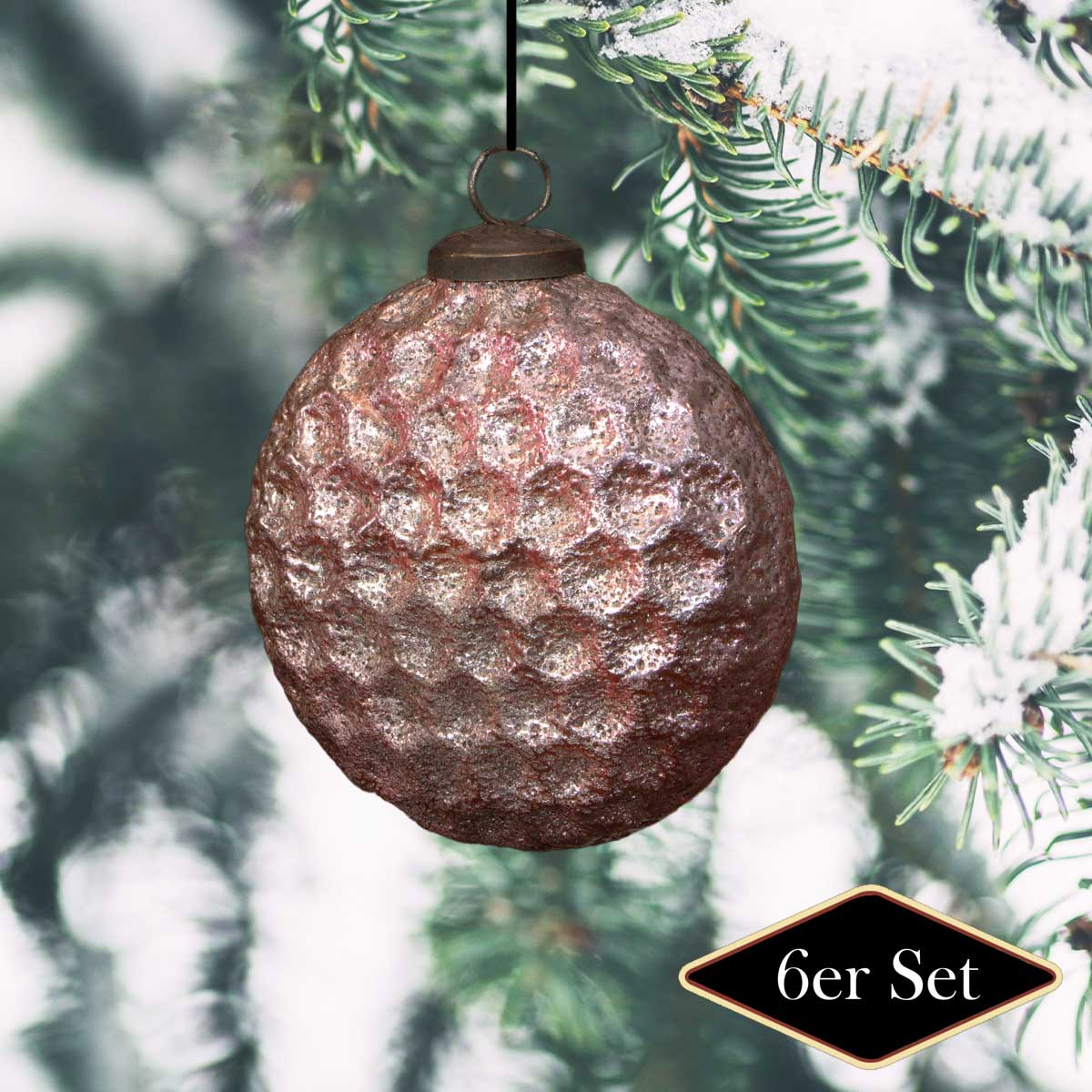 Christbaumkugeln, oval, pink, Weihnachten, 6er Set