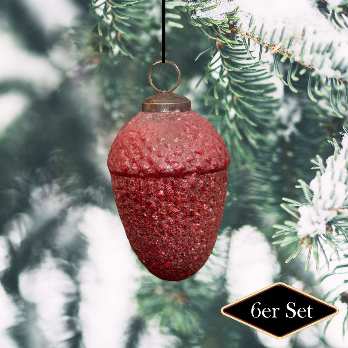 Christbaumkugeln in Nuss-Form, Rot, Christbaumkugeln, Weihnachten, 6er Set