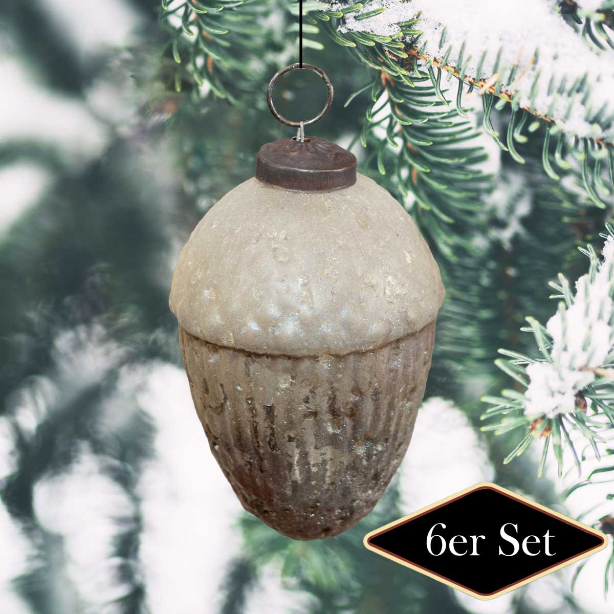 Christbaumkugeln in Nuss-Form, silber, Christbaumkugeln, Weihnachten, 6er Set