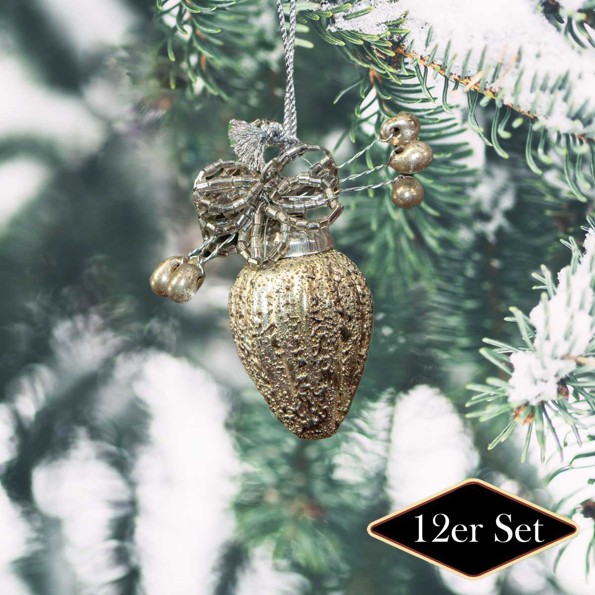Christbaumkugeln, Silber-gold, Zapfen, Baumschmuck, Weihnachten, 12er Set