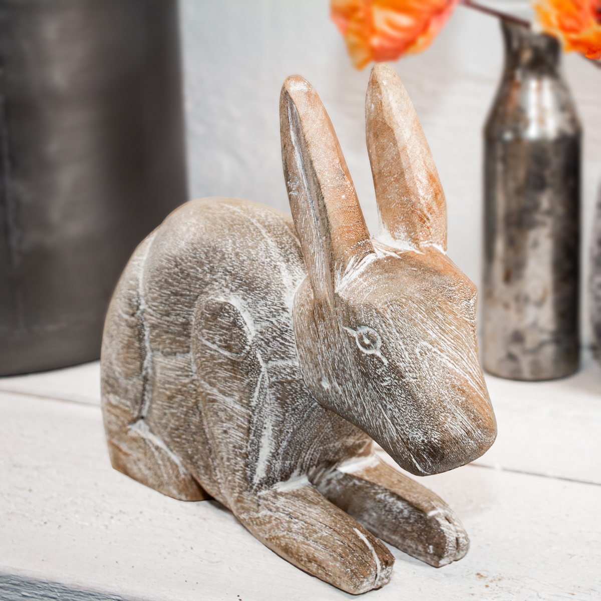 Hasen Figur Gartenfigur Holzfigur Tiere Tierfiguren Dekoration - 22 cm x 26,5 cm