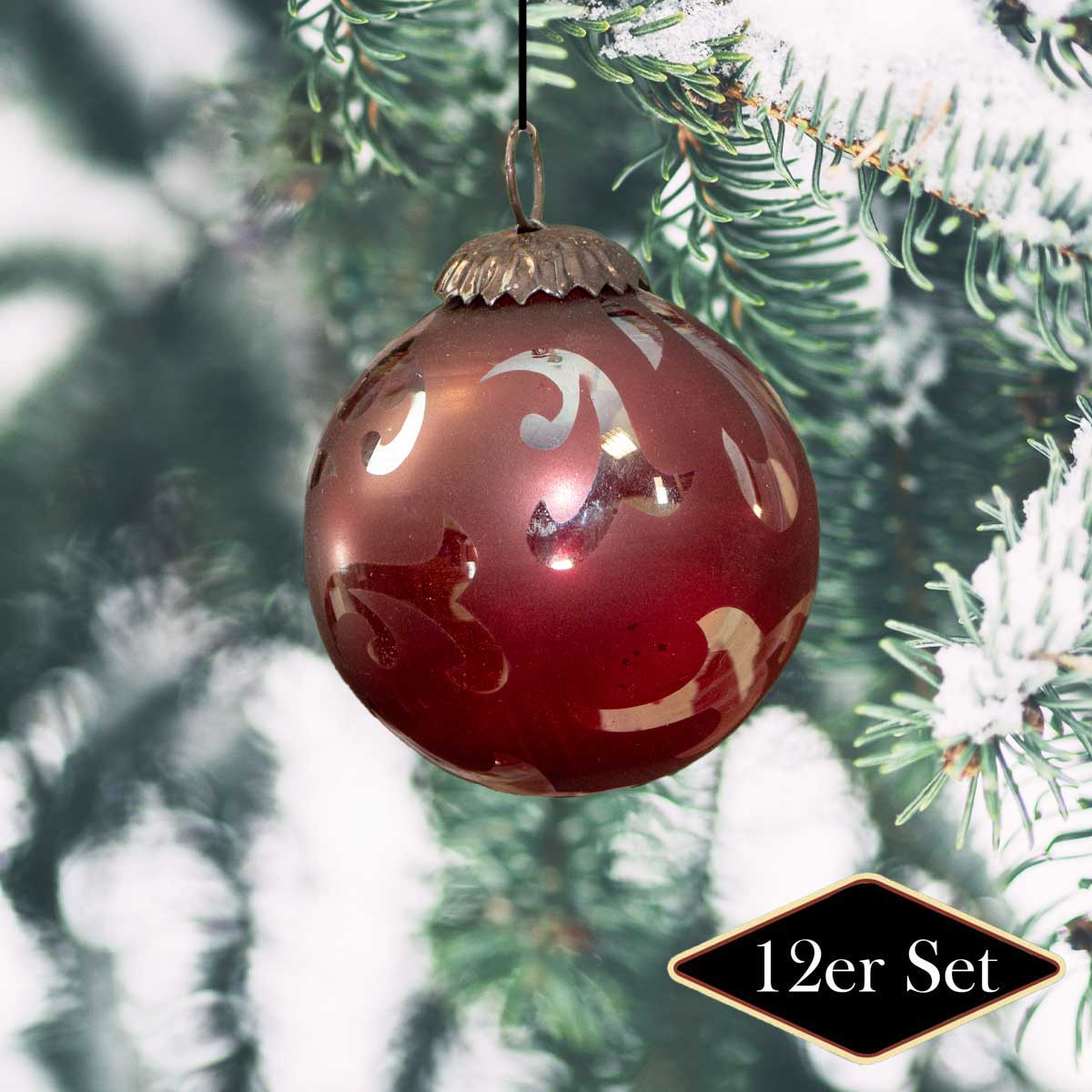 Christbaumkugelset, Muster, Rot, Weihnachten, 12er Set