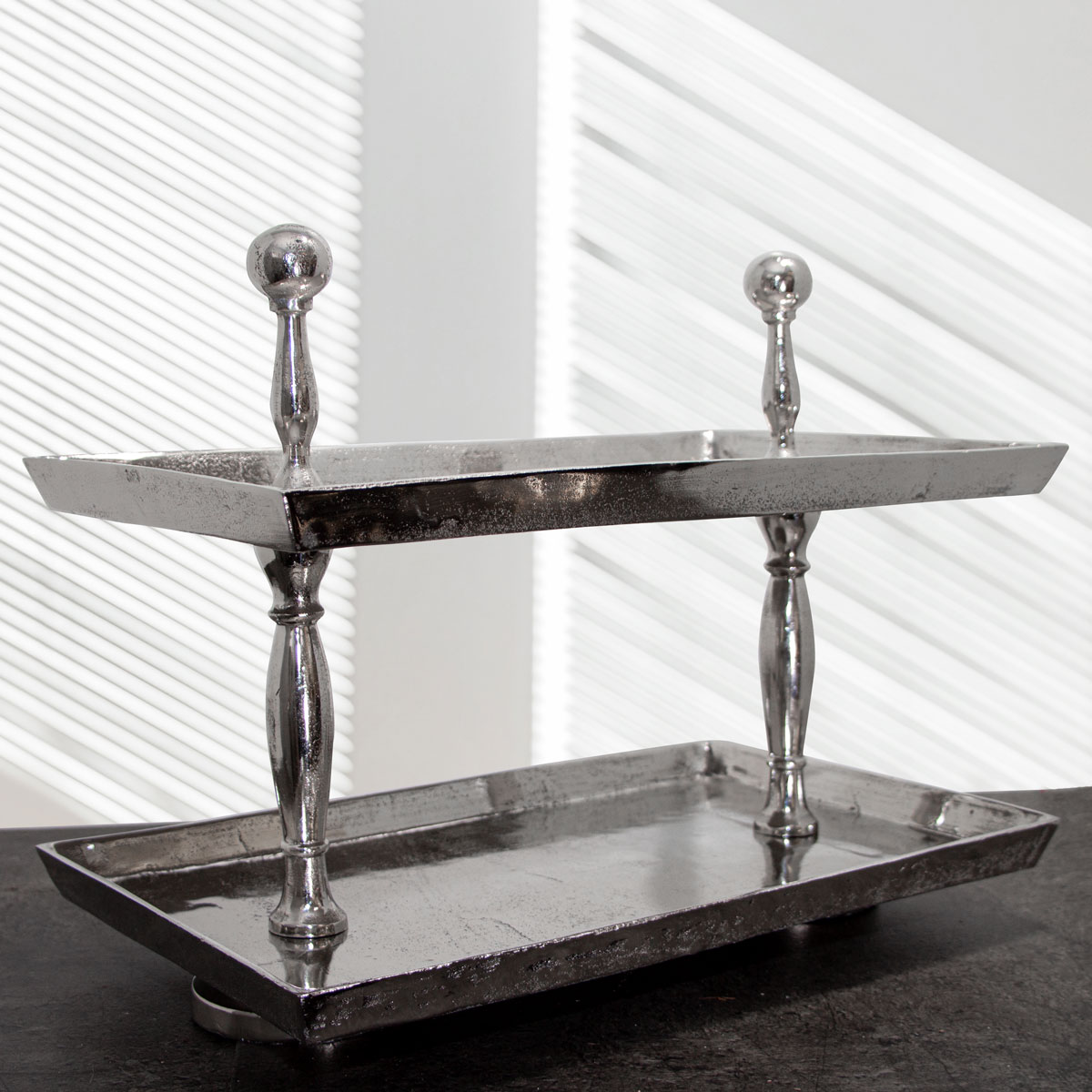 Etagere, 2 Etagen, Groß, eckig, Aluminium, gebürstet