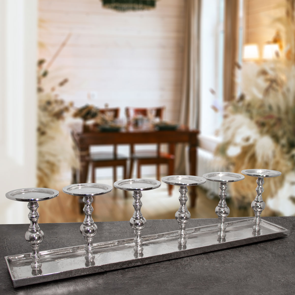 Kerzenhalter, Aluminium, eckig, XXL, 6 Kerzen