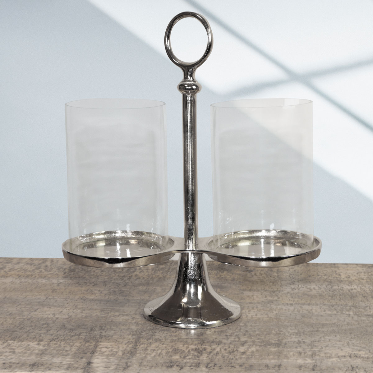 Aluminium Kerzenhalter, 2-armig, Glaskuppel, Dekoration