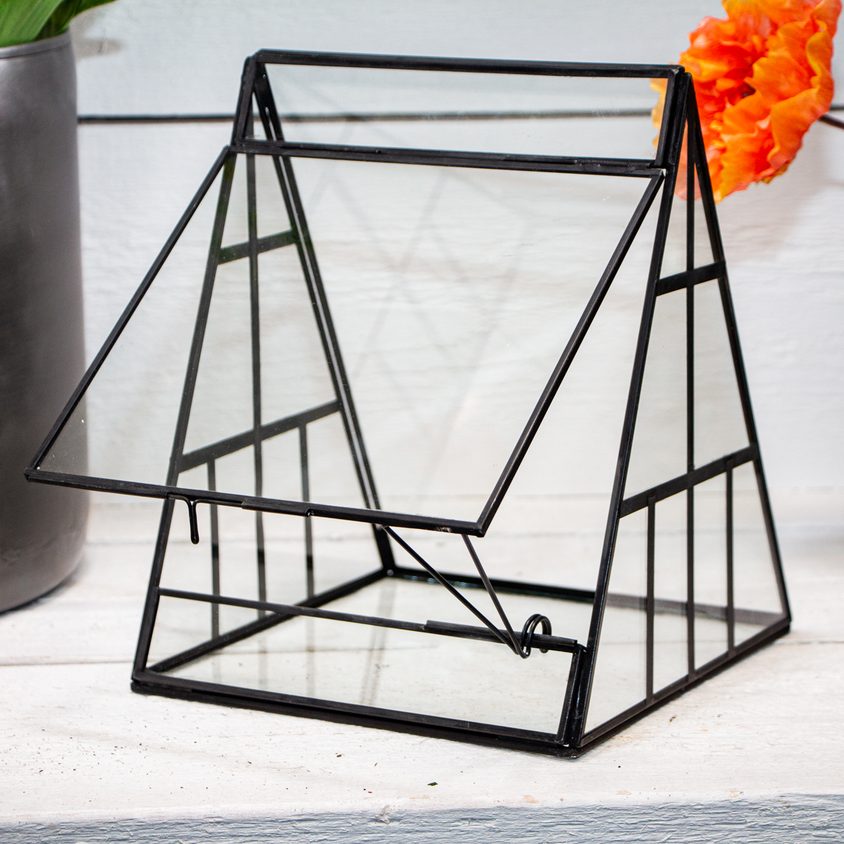 Gewächshaus, Klein, Schwarz, Dreieck, Deko  | Eisen, Glas | H 25,0 x B 20,0 cm