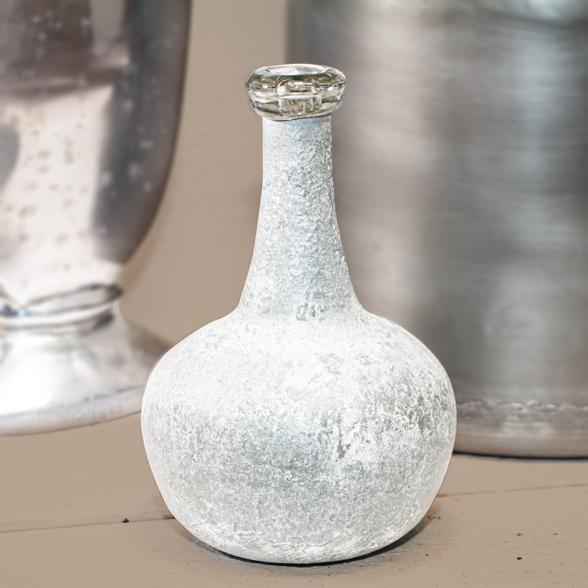 Dekoflasche, Vase, Groß, Chabby Chic | Glas, Grau-weiß | H 21,5 x B 14,0 cm