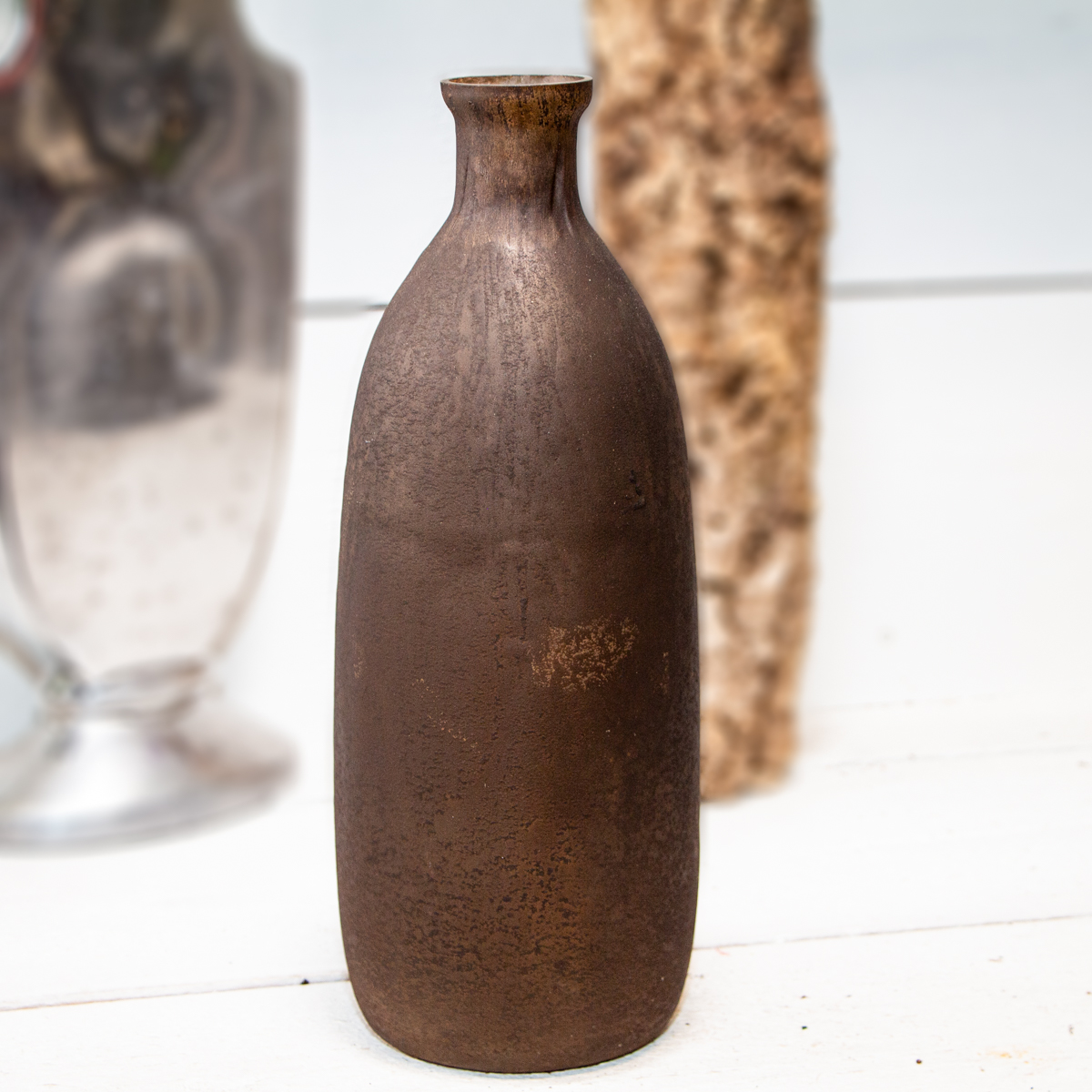 Dekoflasche, Vase, Groß, Chabby Chic | Glas, Rot-Braun | H 33,5 x B 11,5 cm