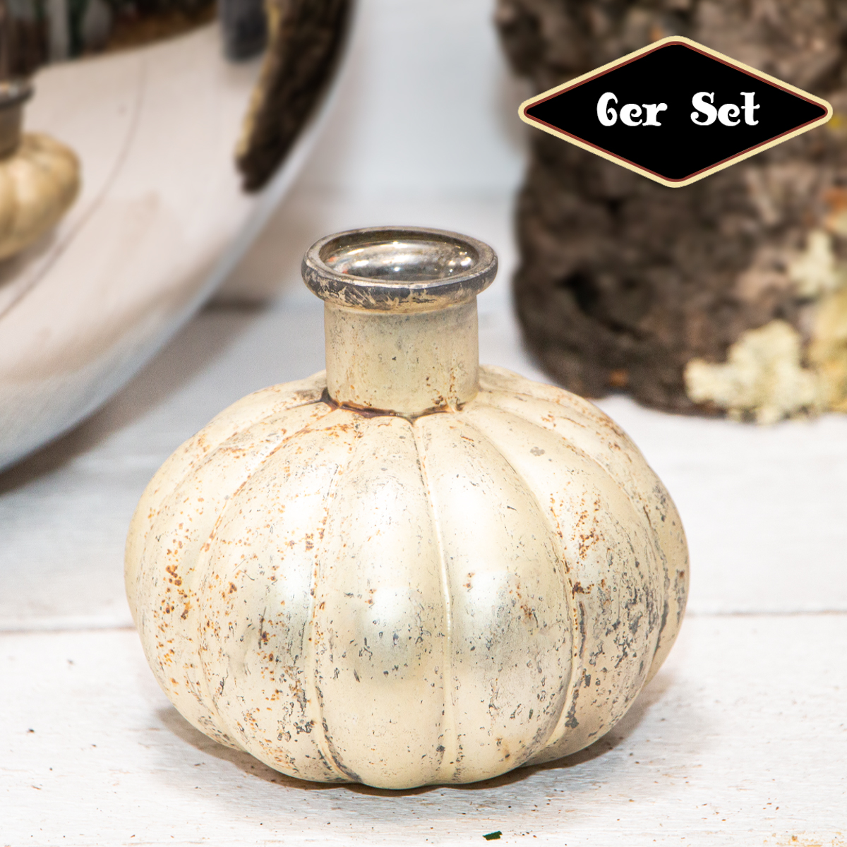 Dekovasenset, 6er, Kürbis, Chabby Chic | Glas, beige-Gold | H 10,0 x B 11,5 cm