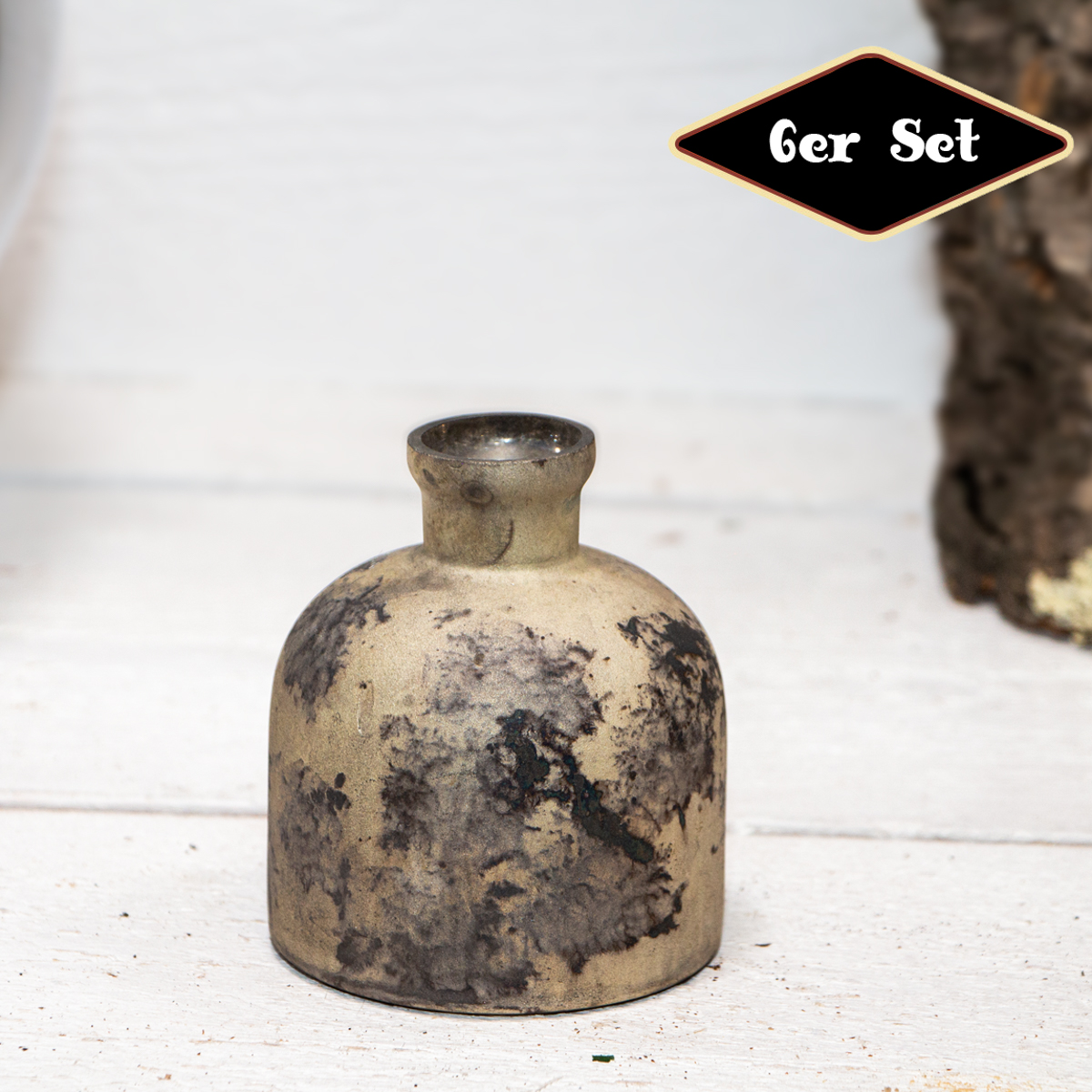 Dekovasenset, 6er, Flasche, Chabby Chic | Glas, Schwarz-Gold | H 9,5 x B 8,0 cm