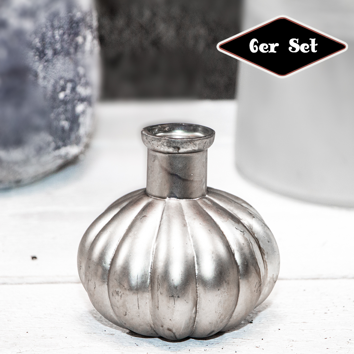 Dekovasenset, 6er, Kürbis, Chabby Chic | Glas, Silber | H 9,5 x B 10,0 cm