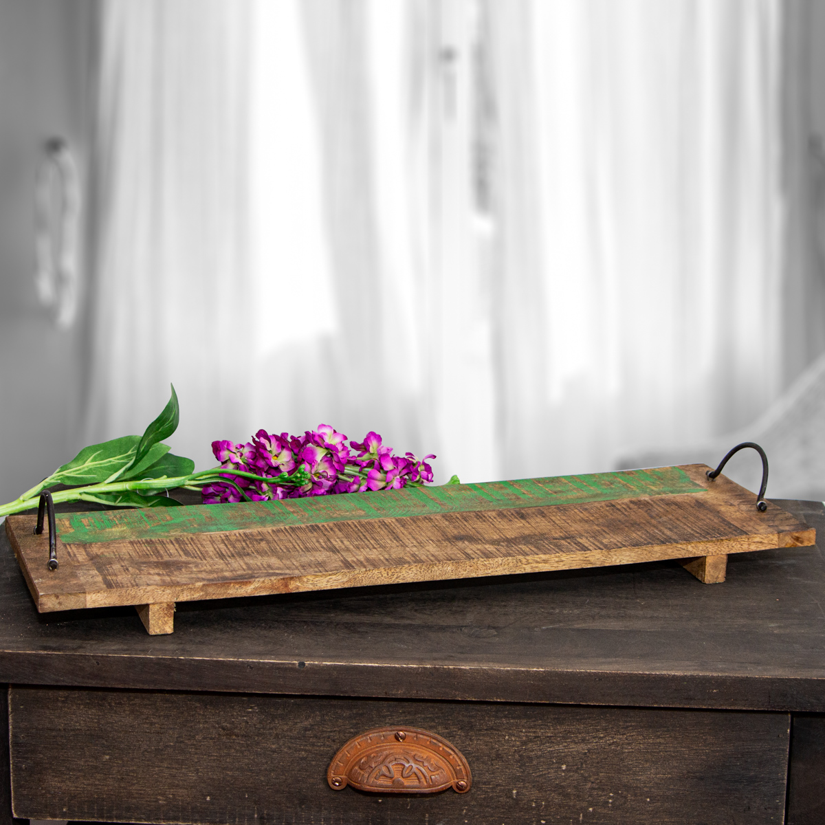 Holzbrett mit grüner Kreidefarbe Bemalung, Präsentation Dekoration-60,0x20,0cm