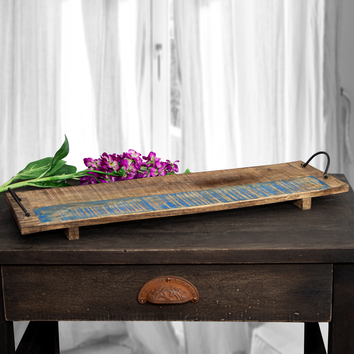 Holzbrett mit blauer Kreidefarbe Bemalung, Präsentation Dekoration-60,0x20,0cm