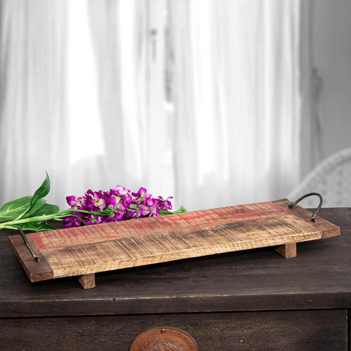 Holzbrett mit roter Kreidefarbe Bemalung, Präsentation Dekoration-50,0x20,0cm