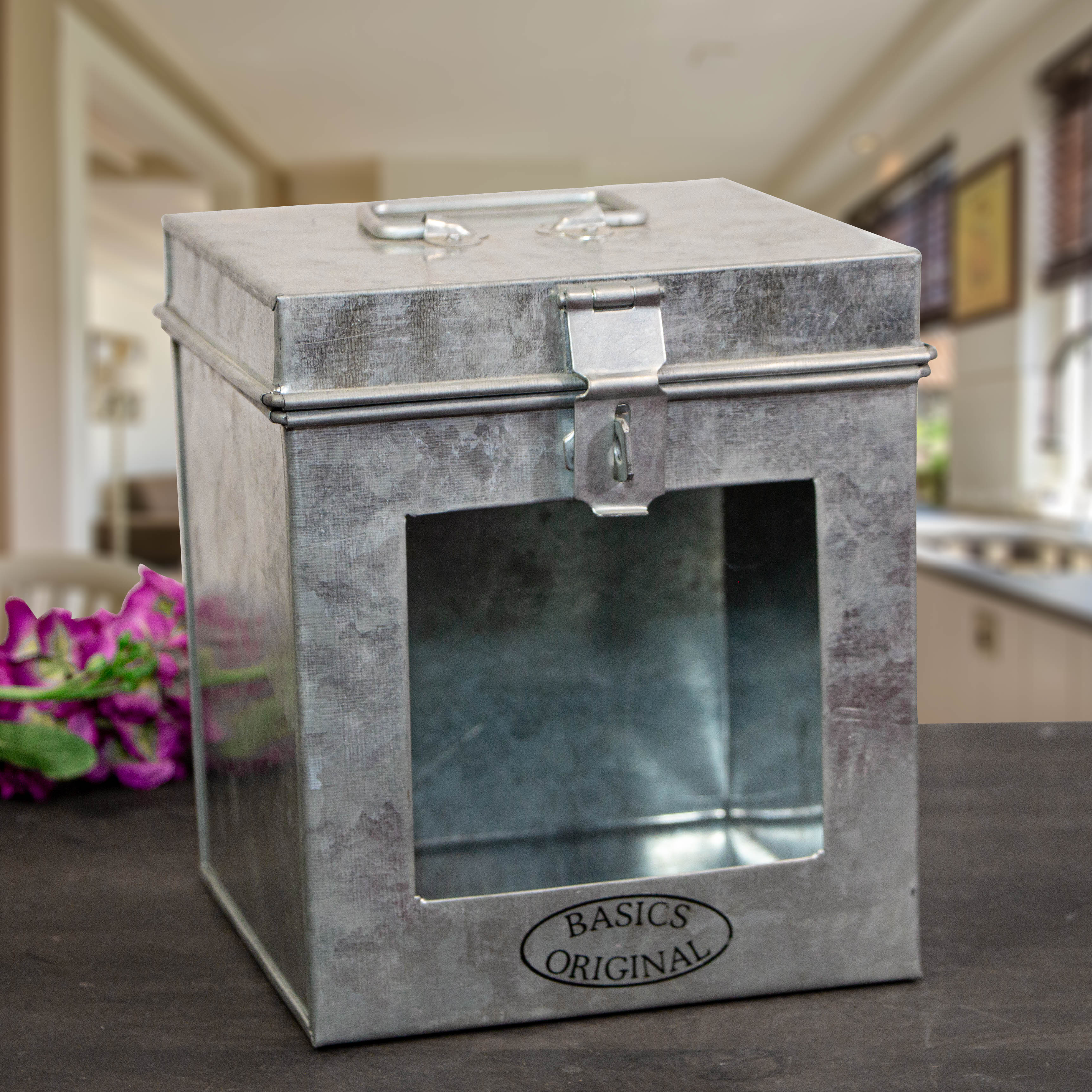 Aufbewahrungsdose, klein, eckig, Silber, Eisen, Fenster, verschließbar