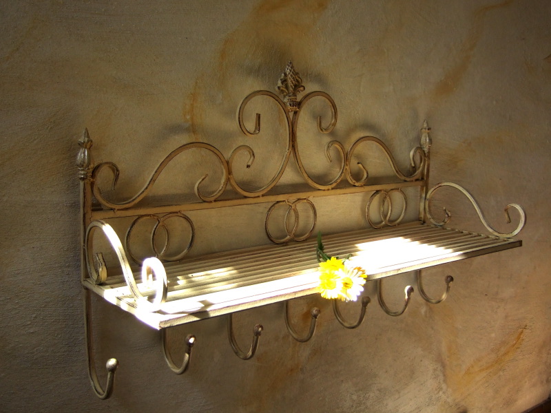 Wandregal Bad aus Schmiedeeisen, Regal mit 1 Ablage + 7 Handtuchhaken, Venezia 1