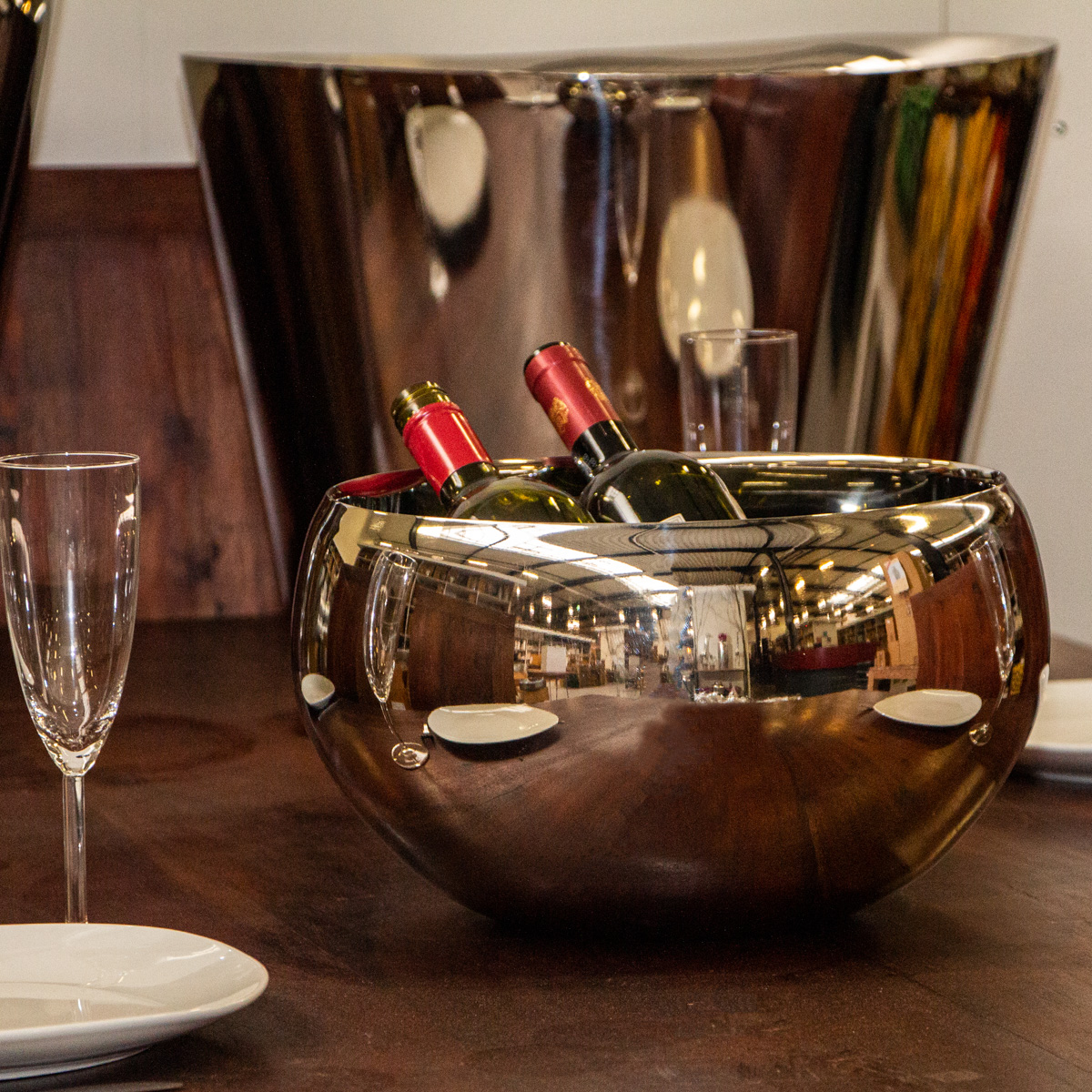 Flaschenkühler, Sektkühler, Eiseimer. Eisbehälter, Edelstahl, Spiegel-Optik