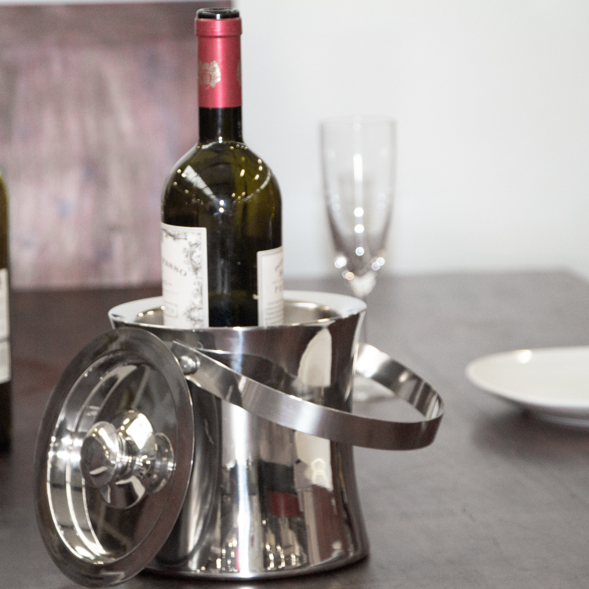 Flaschenkühler mit Henkel, Sektkühler, Eiseimer, Eisbehälter, Edelstahl, Doppelwandig