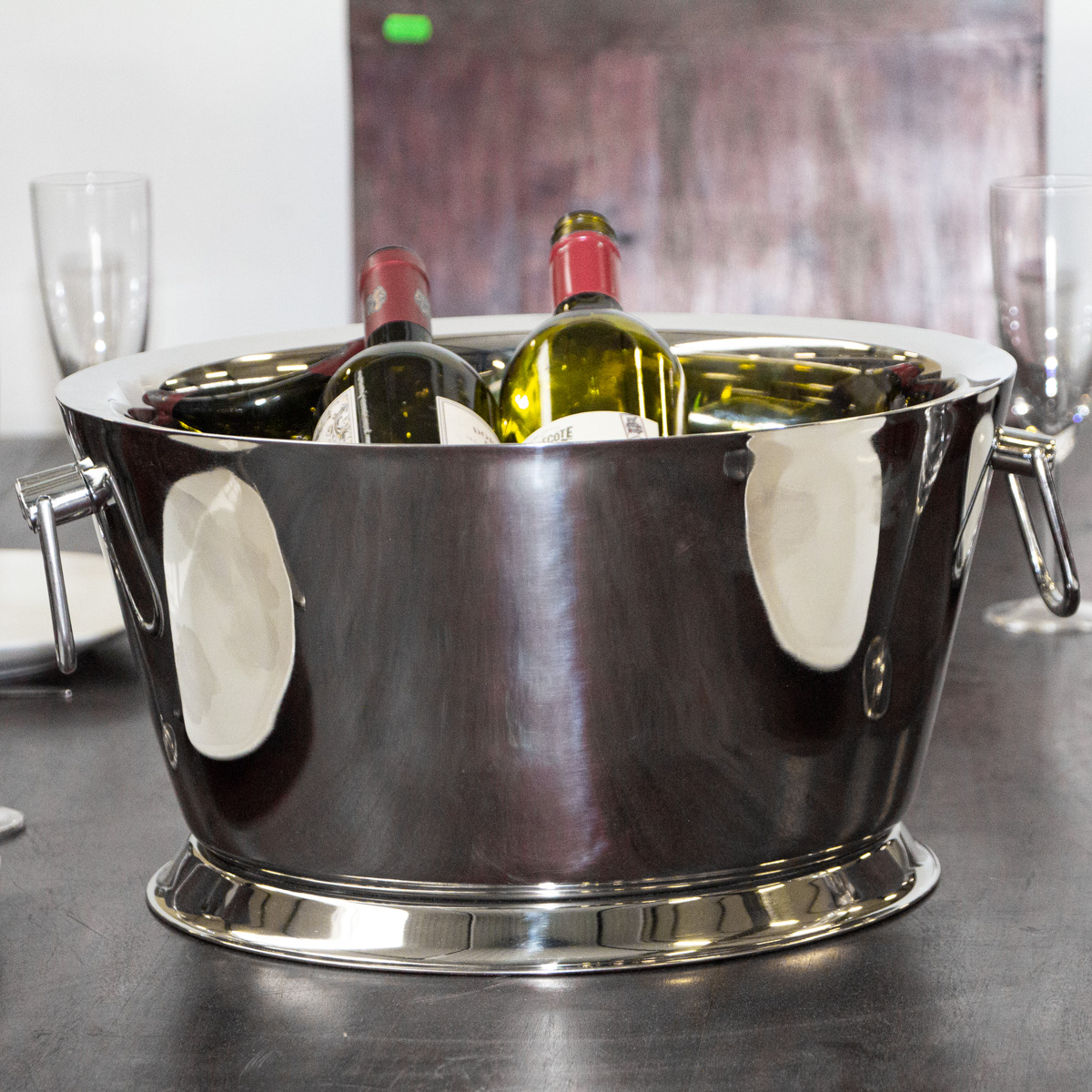 Flaschenkühler, Sektkühler, Eiseimer, Eisbehälter, Edelstahl, mit Henkel