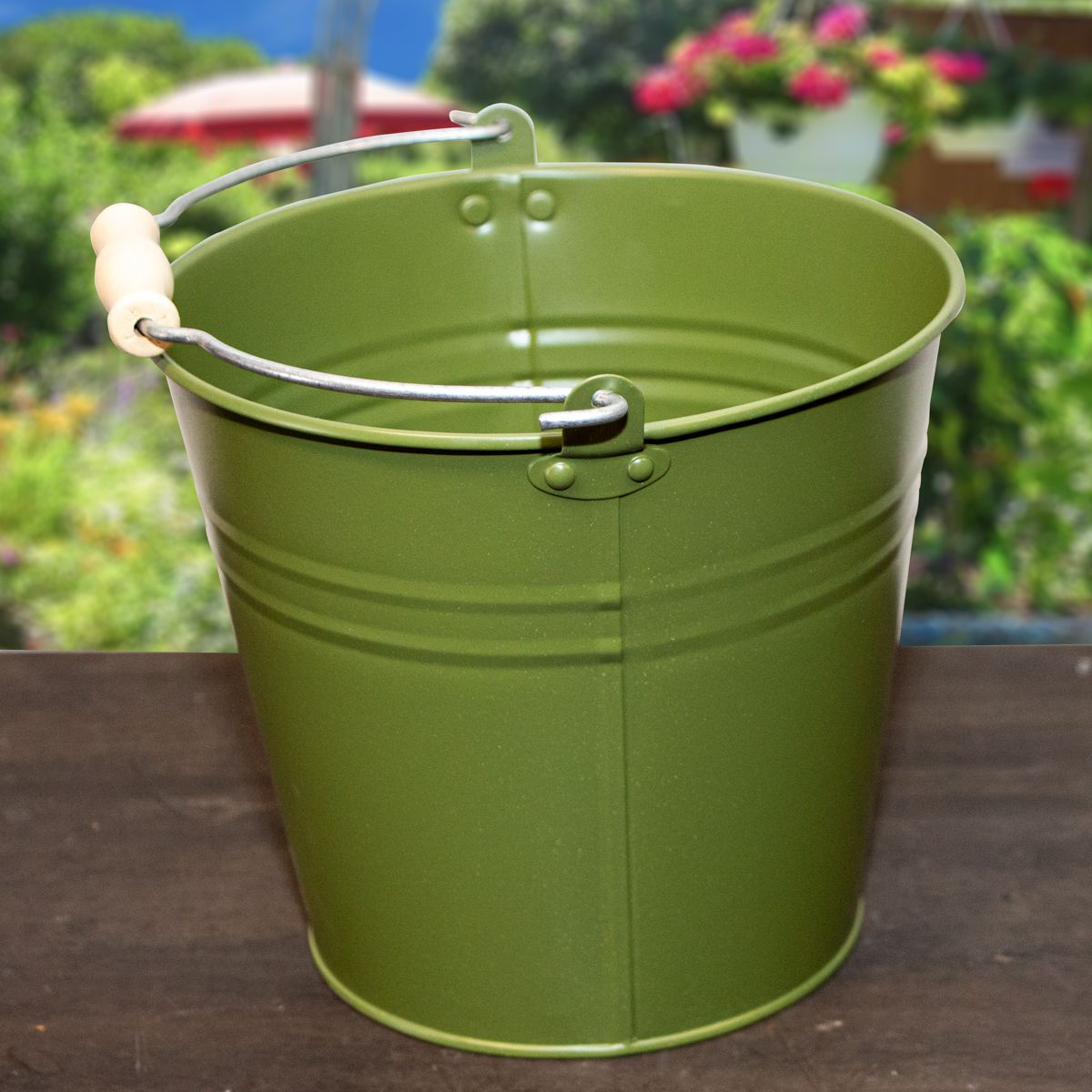 Blecheimer, Dunkelgrün, Pflanzenkübel, Eimer als Deko