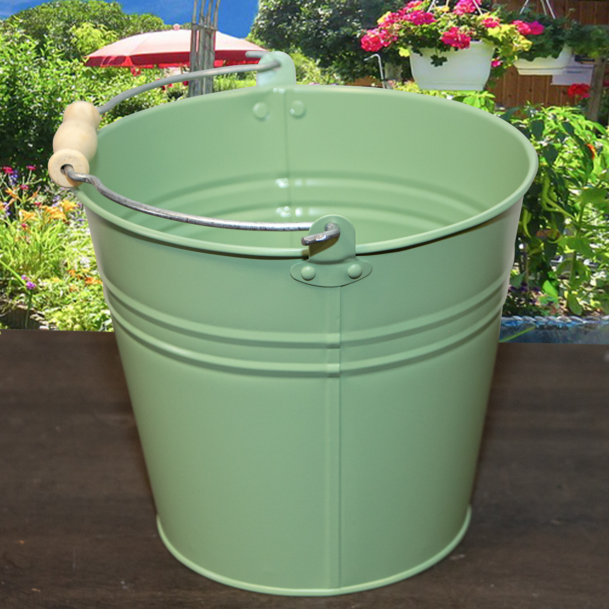Blecheimer, Hellgrün, Pflanzenkübel, Eimer als Deko