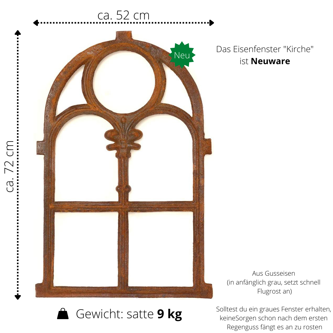 Eisenfenster, Stallfenster Kirchenfenster Rundbogen, Fenster für Gartenmauer