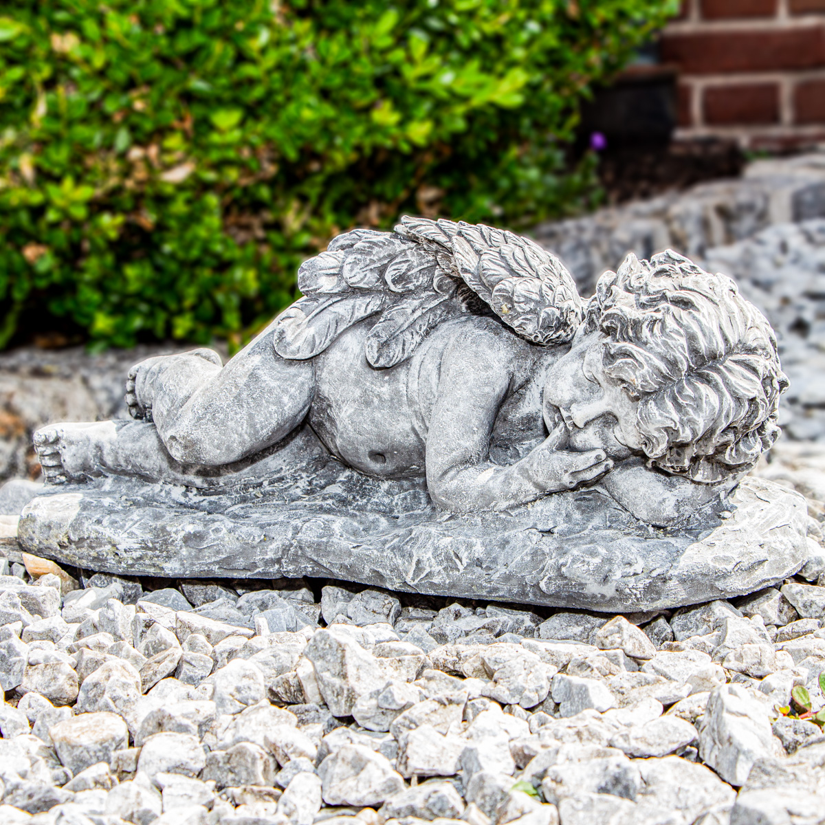 Engel, Skulptur, groß, seitlich liegend | Stein, Grau | H 15,0 x B 35,0 cm