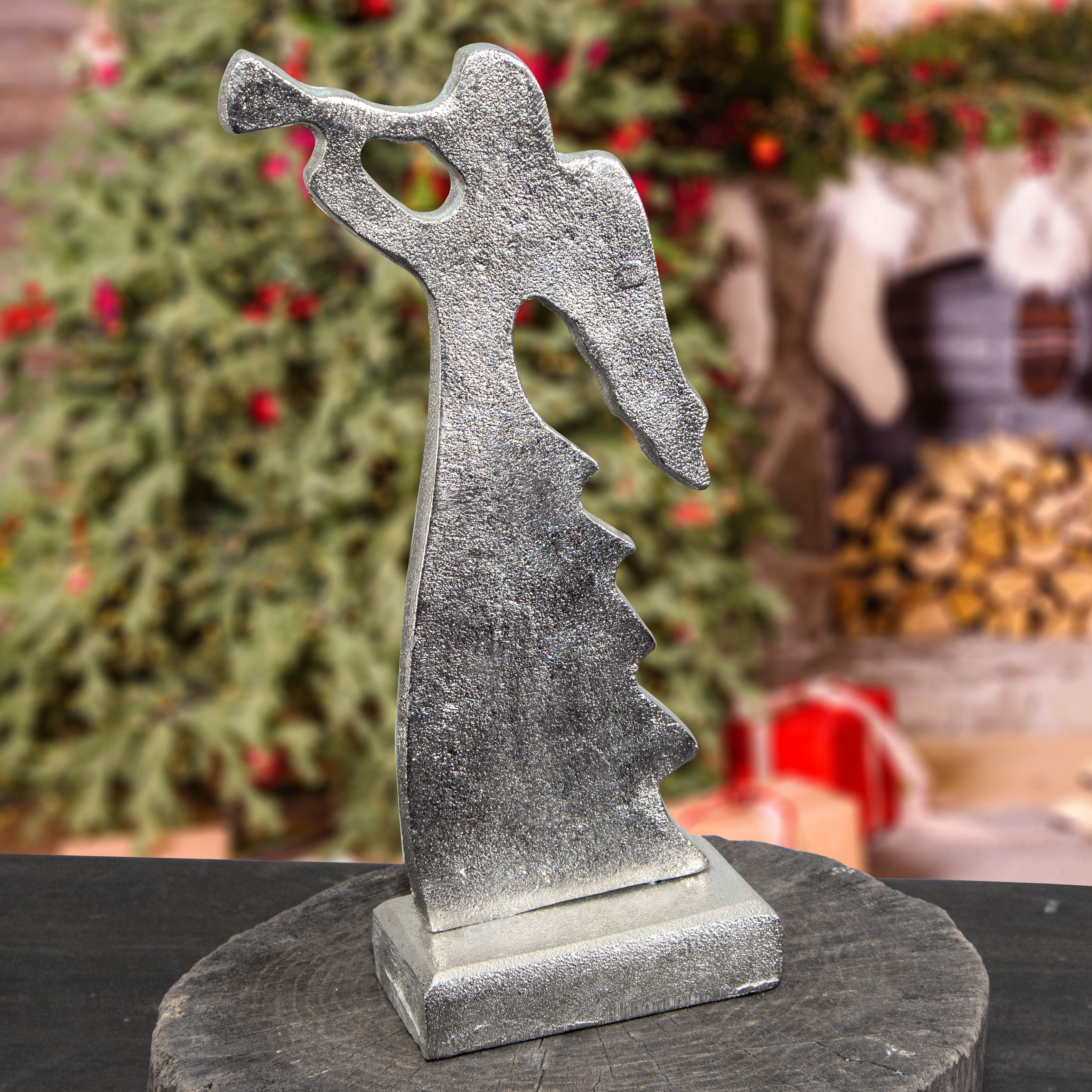 Skulptur, Engel, Metall, Nickel beschichtet, Weihnachtsdeko, groß