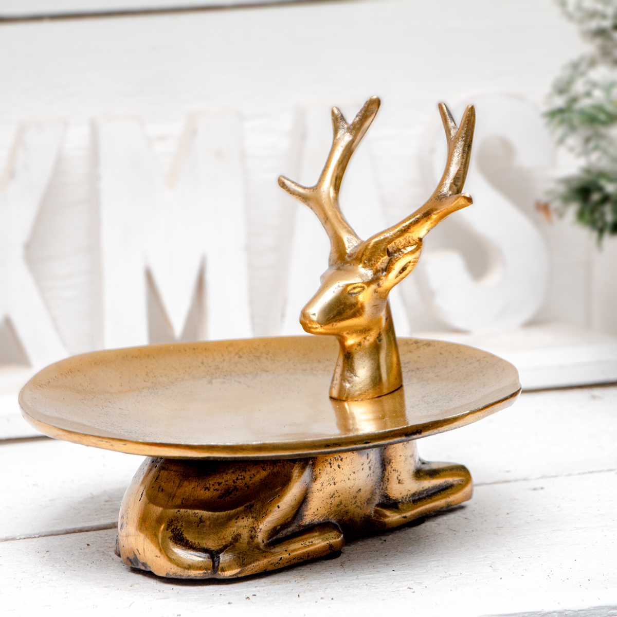 Etagere, Rentier, Weihnachten, Deko |Aluminium, Gold | H18,5xB23,0cm