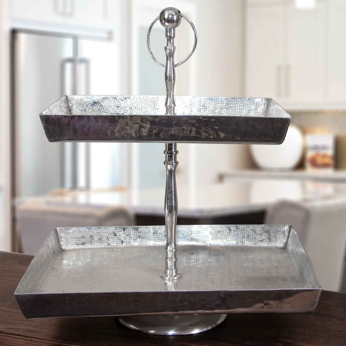 Etagere, 2 Etagen, Groß, Rechteckig, Aluminium, geriffelt, Auslage