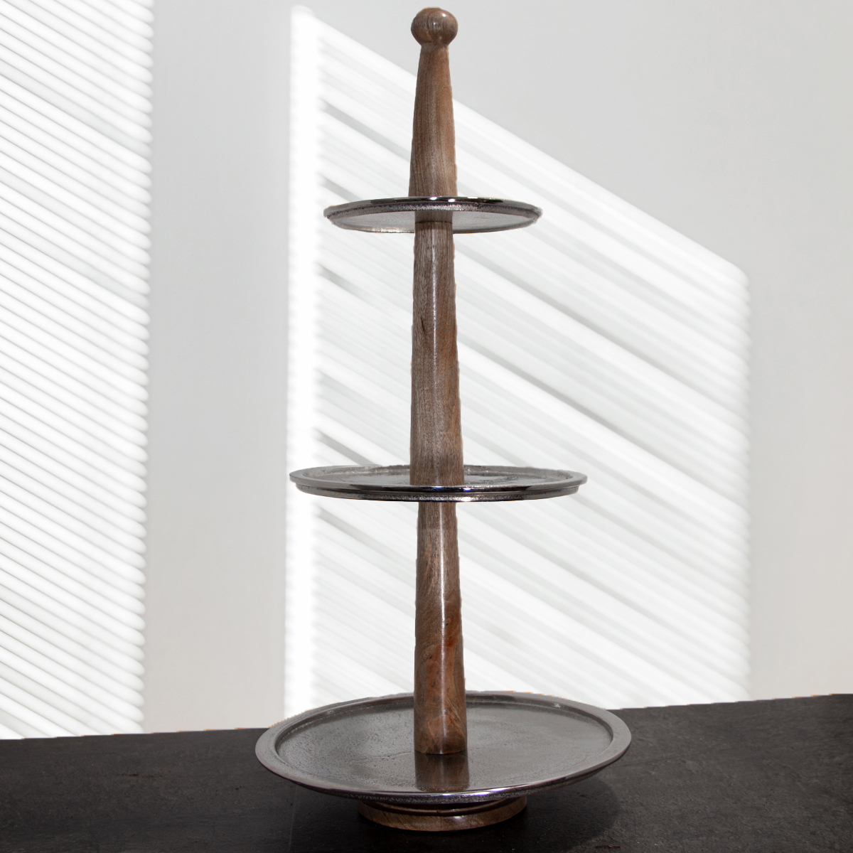 Etagere, Groß, 3 Etagen, Aluminium, Holz, gebürstet