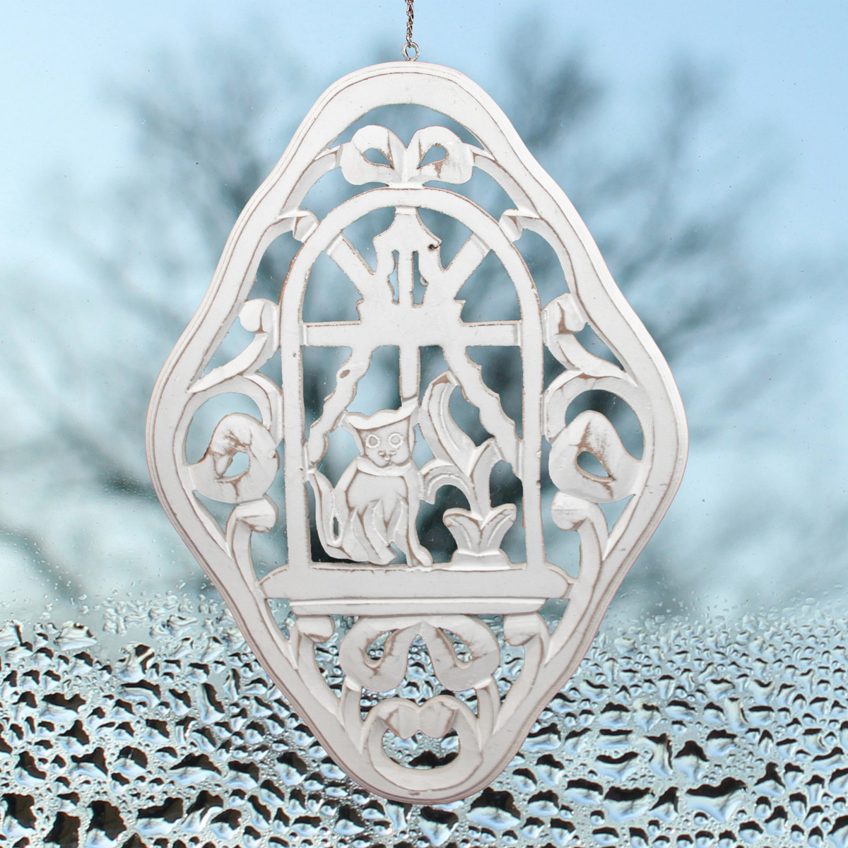 Fensterschmuck, Groß, Katze, Holz, Weiß, Dekoration, Deko, Chabby Chic