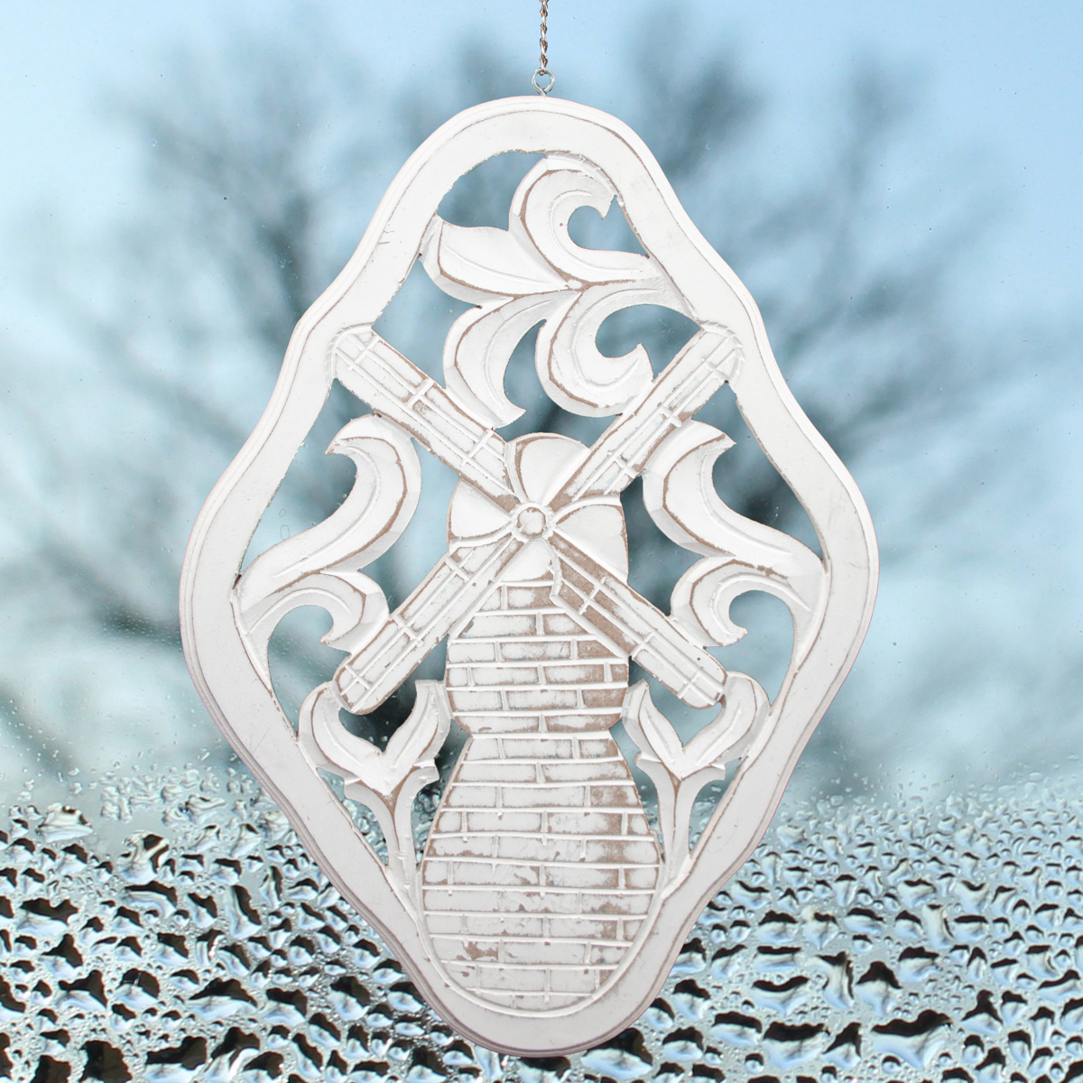 Fensterschmuck, Groß, Windmühle, Holz, Weiß, Dekoration, Deko, Chabby Chic