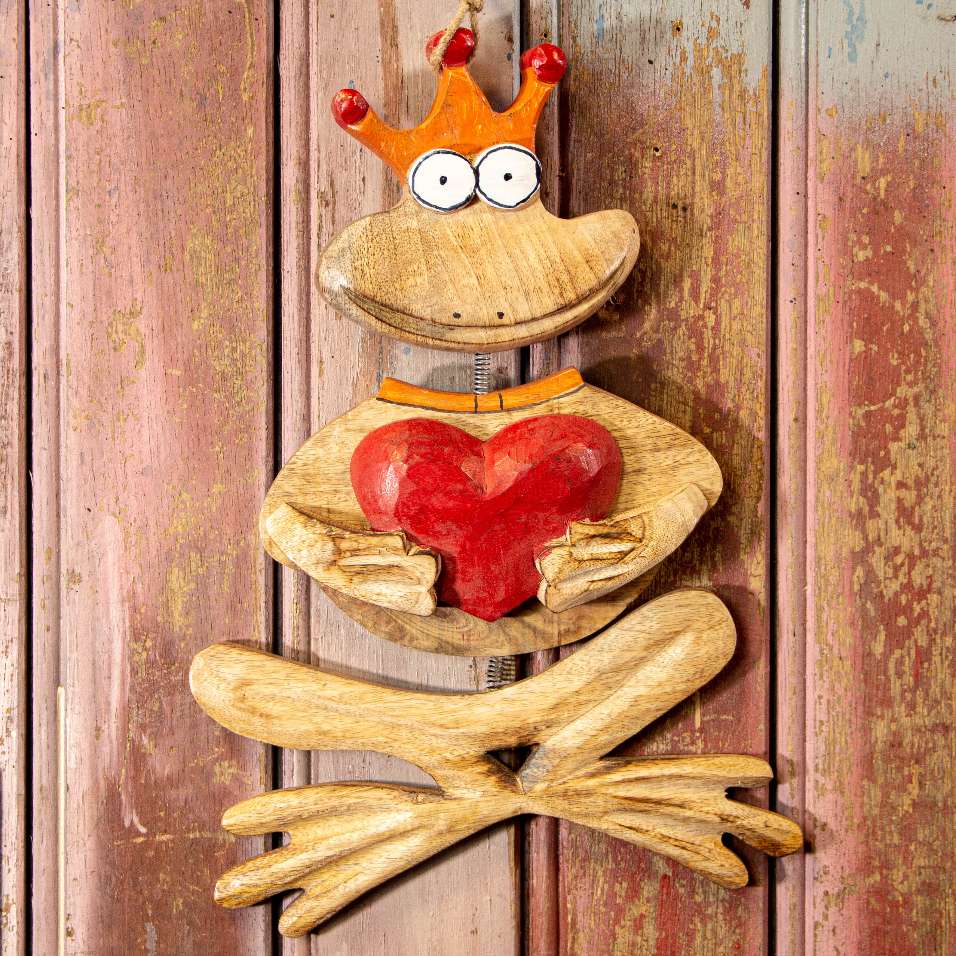 Fensterschmuck Frosch, XL, Holzfigur, Froschkönig, Dekoration