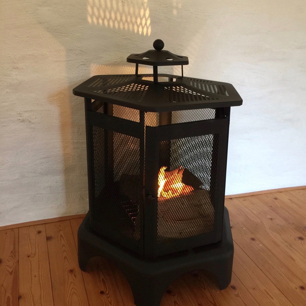 Kaminofen Sechseck Ofen aus Stahl Terrassenofen - Gartenkamin mit Grill Feuer